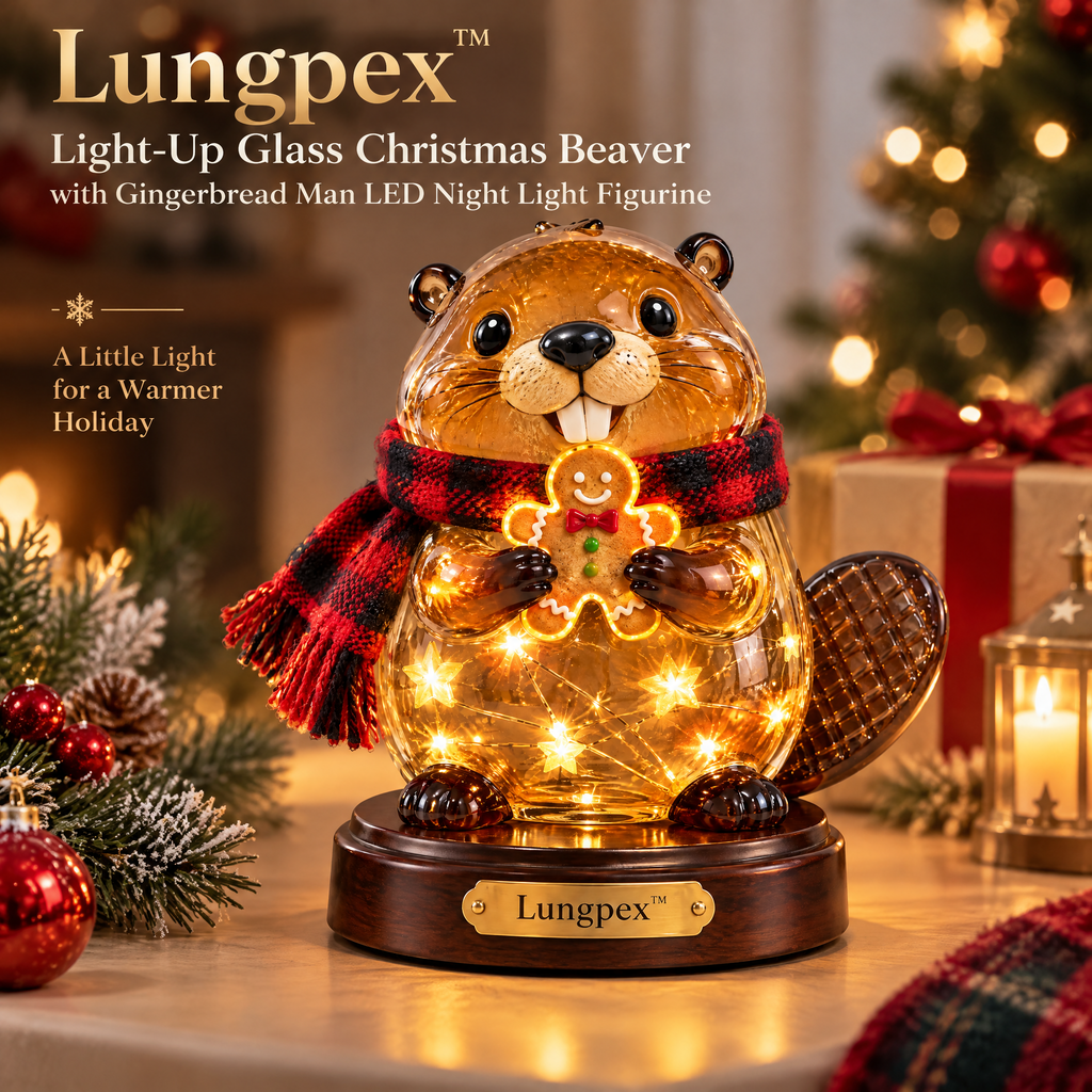 Lungpex™ Light-Up Glass Christmas Beaver with Gingerbread Man LED Night Light Figurine