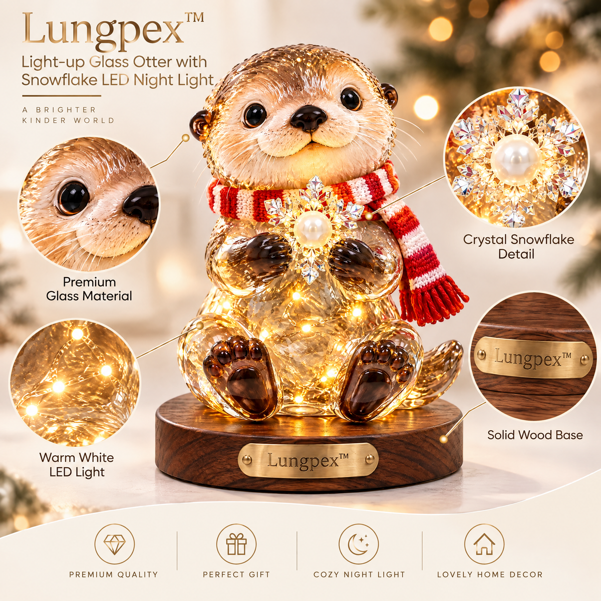 Lungpex™ Light-Up Glass Otter with Snowflake LED Night Light