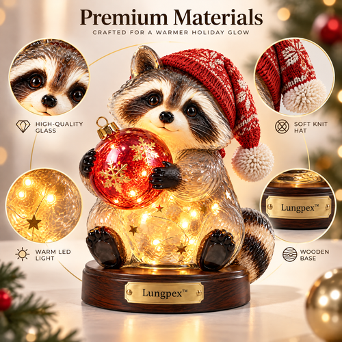 Lungpex™ Light-Up Glass Christmas Raccoon with Ornament LED Night Light