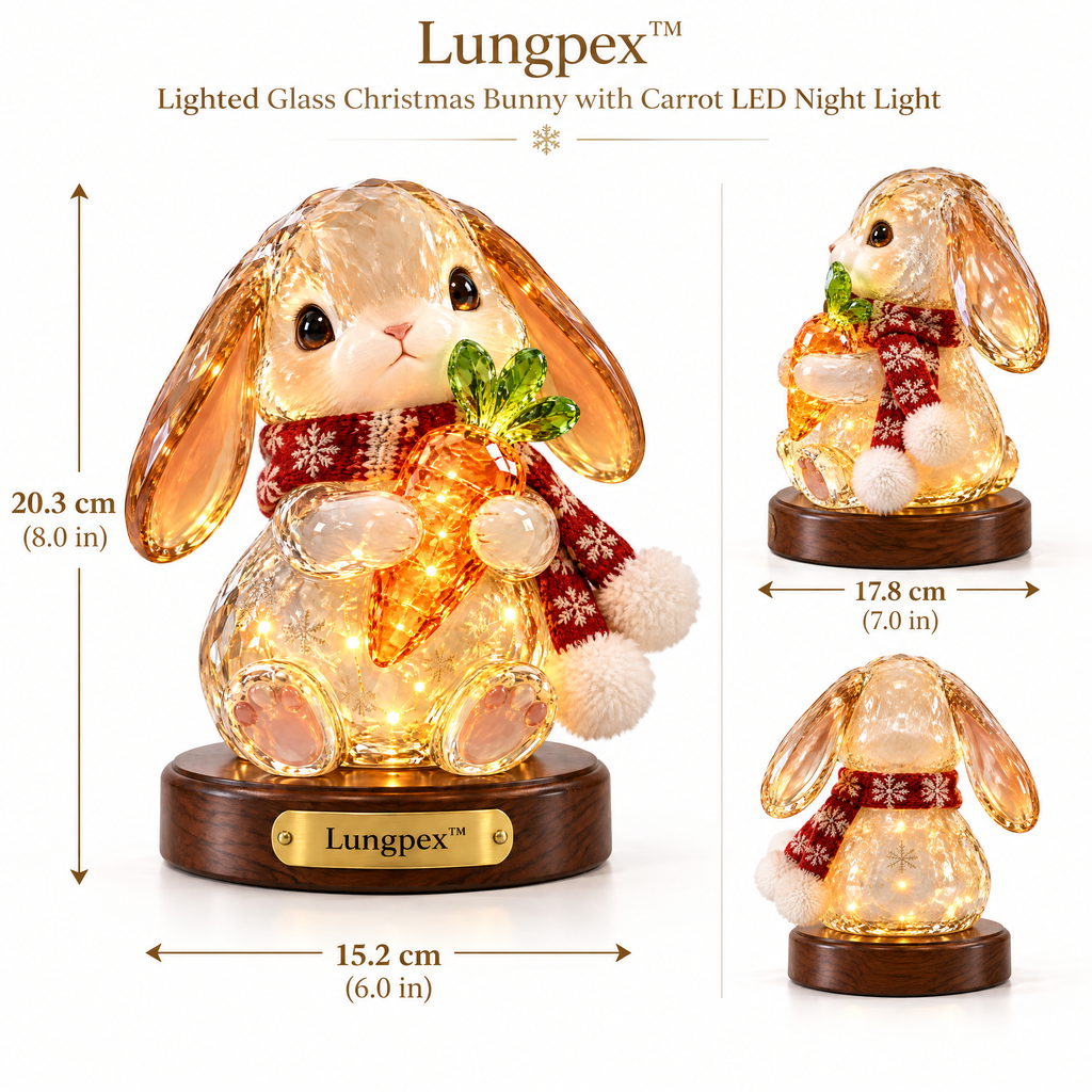 Lungpex™ Light-Up Glass Christmas Bunny with Carrot LED Night Light