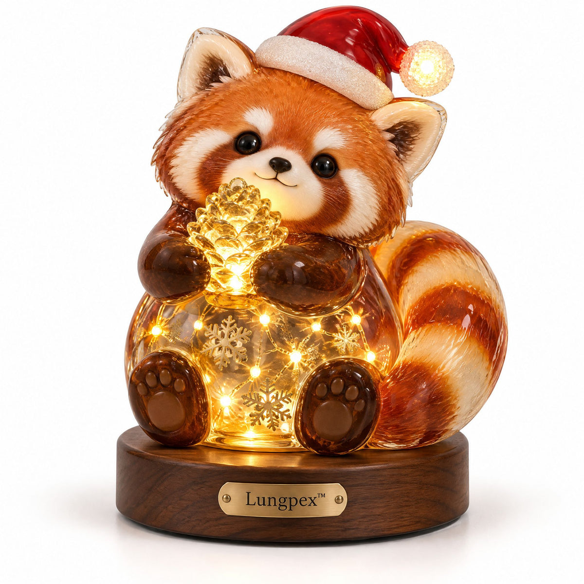 Lungpex™ Light-Up Glass Christmas Red Panda with Pinecone LED Night Light