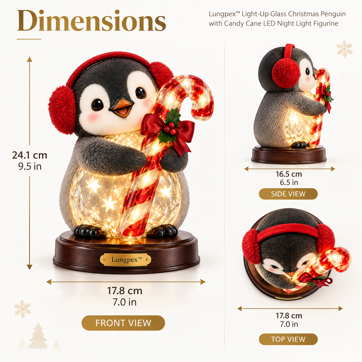 Lungpex™ Light-Up Glass Christmas Penguin with Candy Cane LED Night Light Figurine