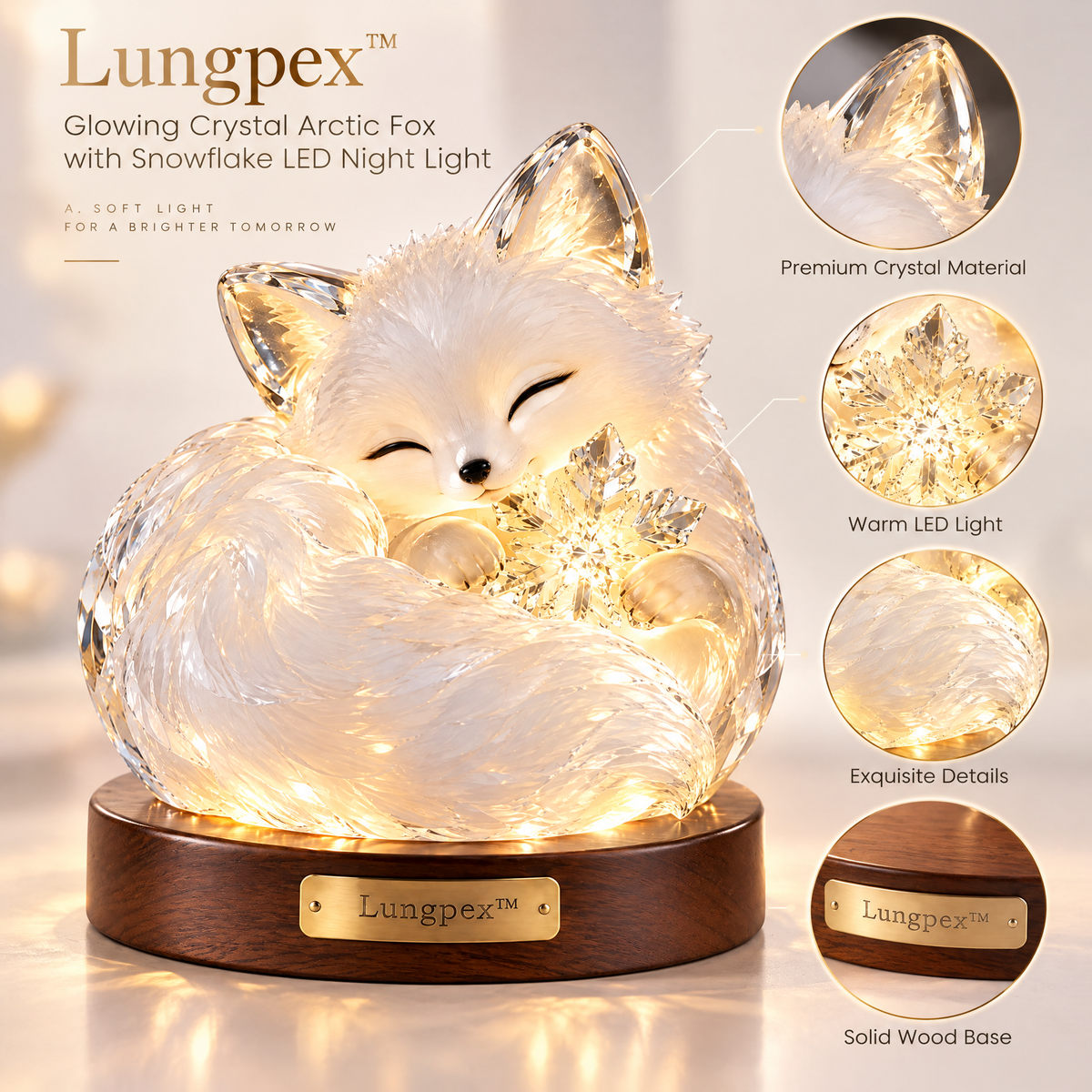 Lungpex™ Glowing Crystal Arctic Fox with Snowflake LED Night Light