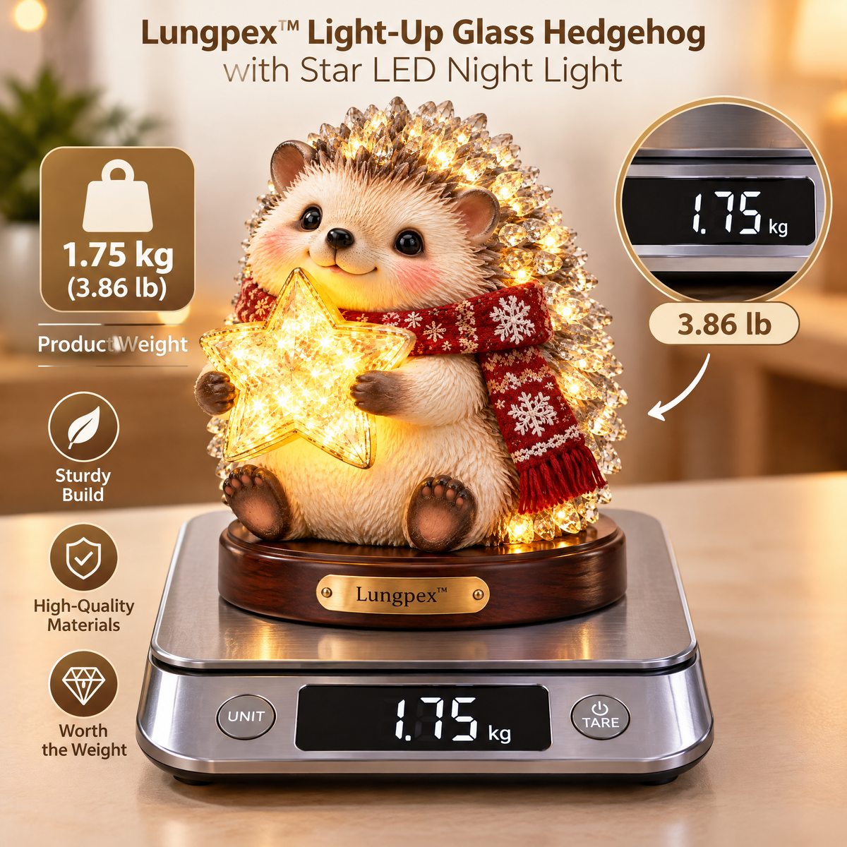 Lungpex™ Light-Up Glass Hedgehog with Star LED Night Light