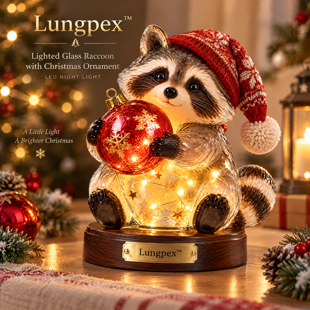 Lungpex™ Light-Up Glass Christmas Raccoon with Ornament LED Night Light