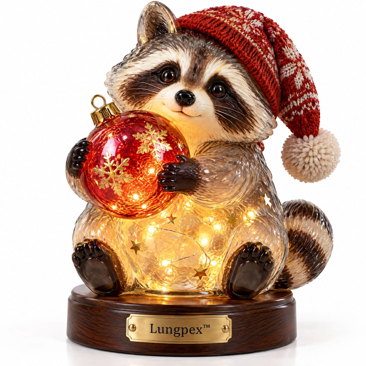 Lungpex™ Light-Up Glass Christmas Raccoon with Ornament LED Night Light