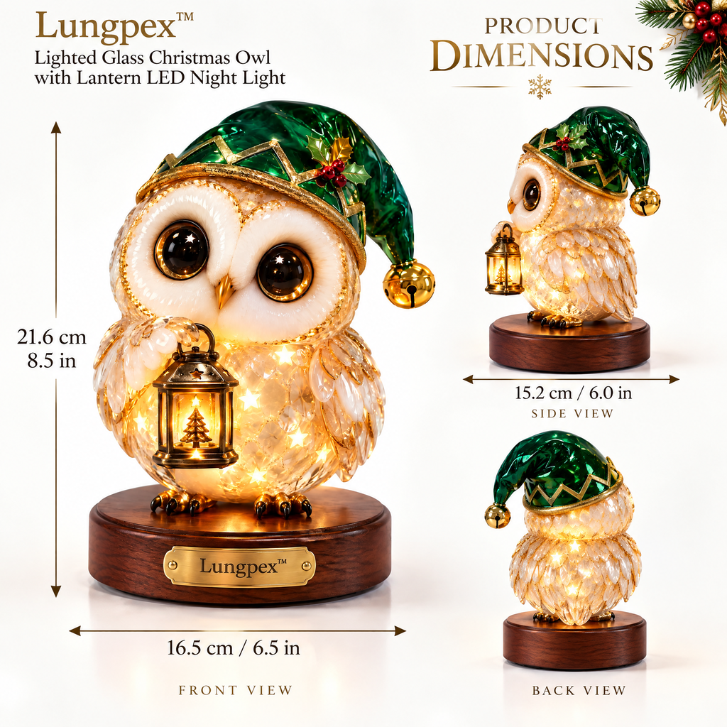 Lungpex™ Light-Up Glass Christmas Owl with Lantern LED Night Light
