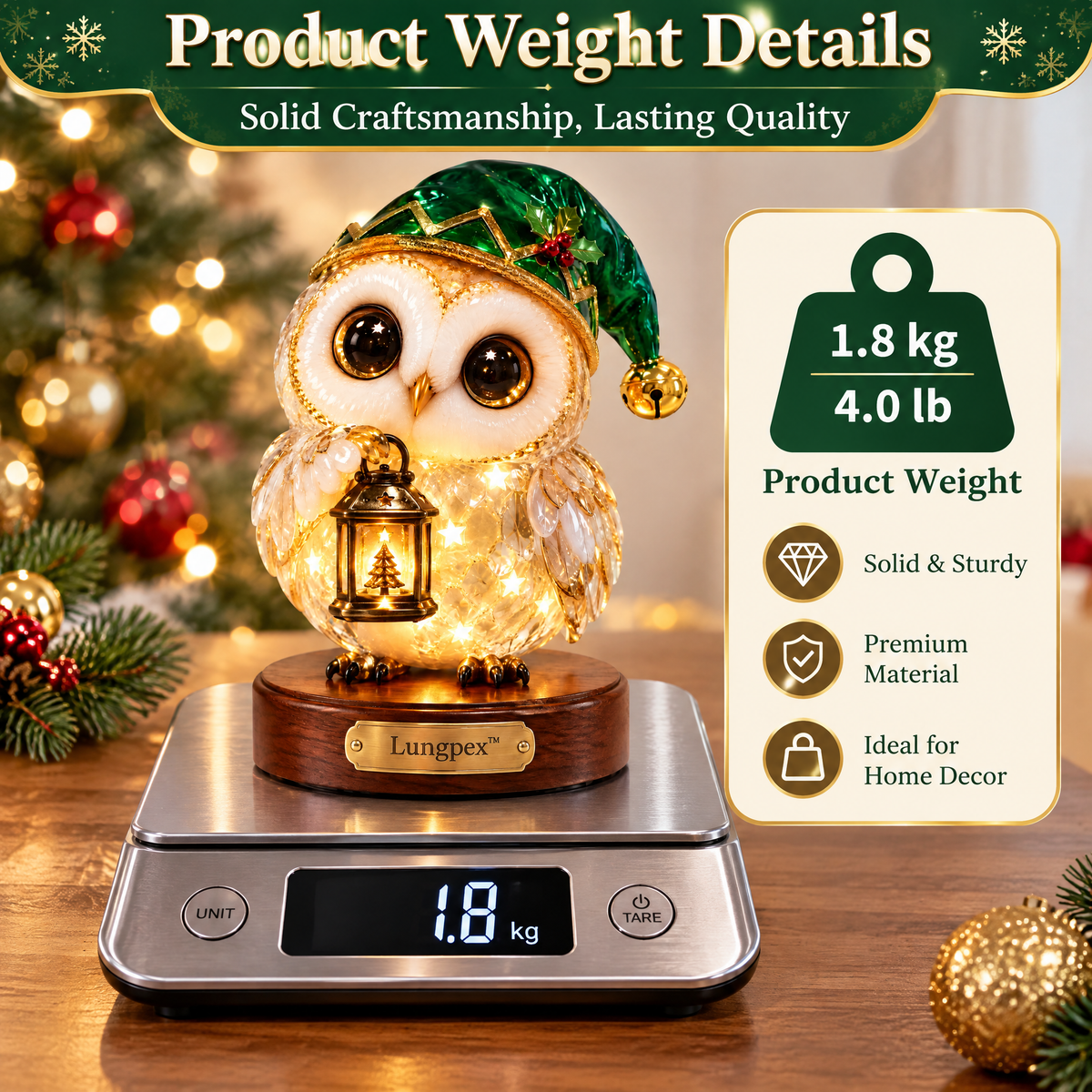 Lungpex™ Light-Up Glass Christmas Owl with Lantern LED Night Light