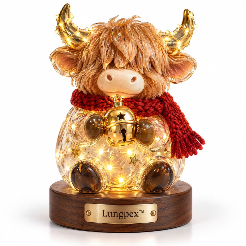 Lungpex™ Light-Up Glass Christmas Highland Cow with Bell LED Night Light
