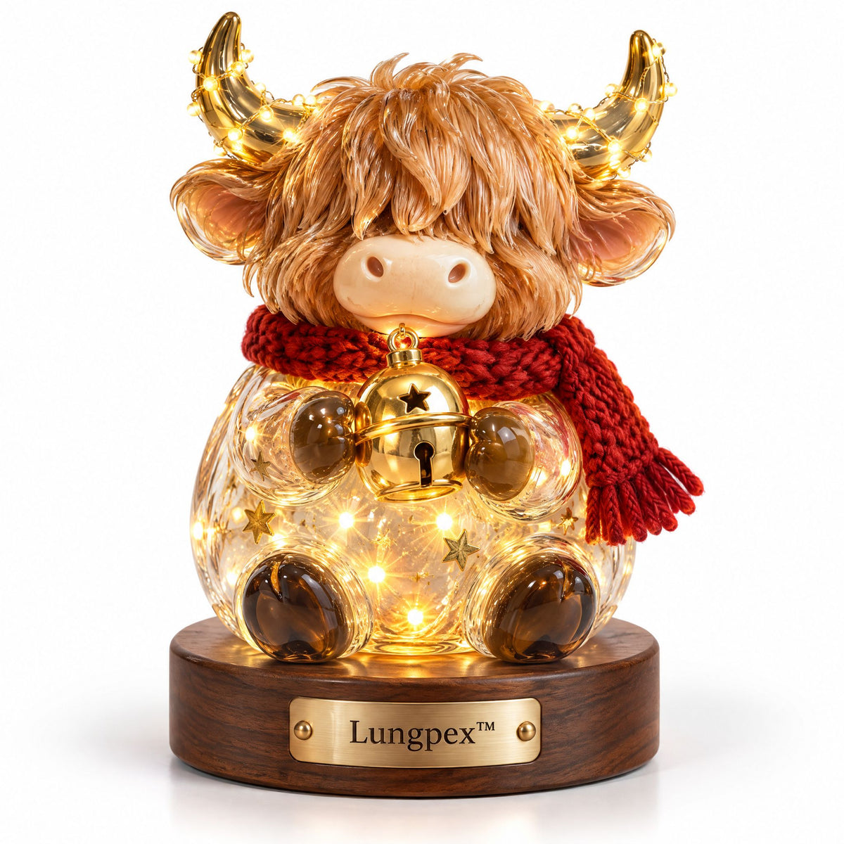 Lungpex™ Light-Up Glass Christmas Highland Cow with Bell LED Night Light