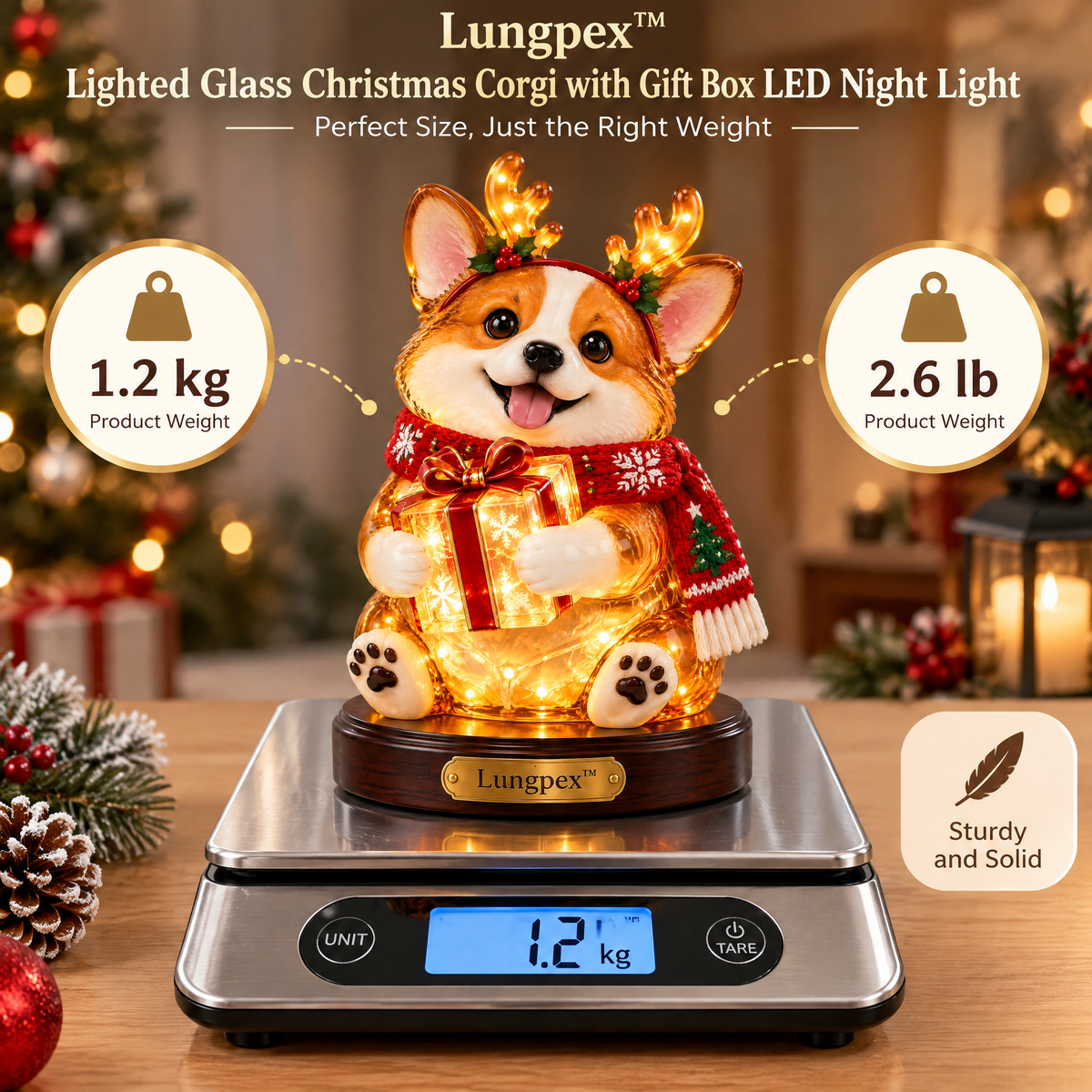 Lungpex™ Light-Up Glass Christmas Corgi with Gift Box LED Night Light