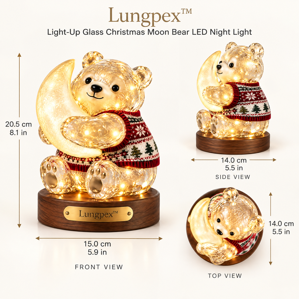 Lungpex™ Light-Up Glass Christmas Moon Bear LED Night Light