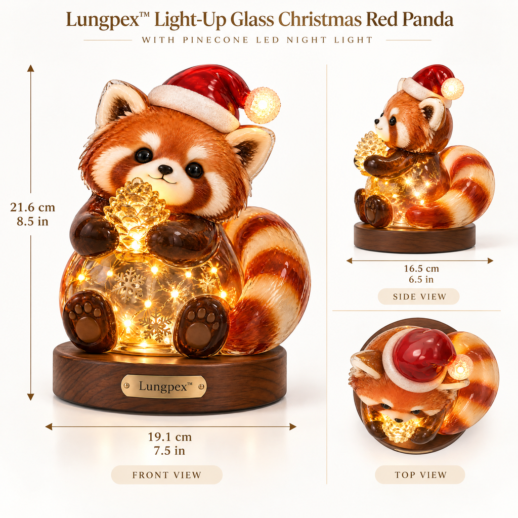Lungpex™ Light-Up Glass Christmas Red Panda with Pinecone LED Night Light