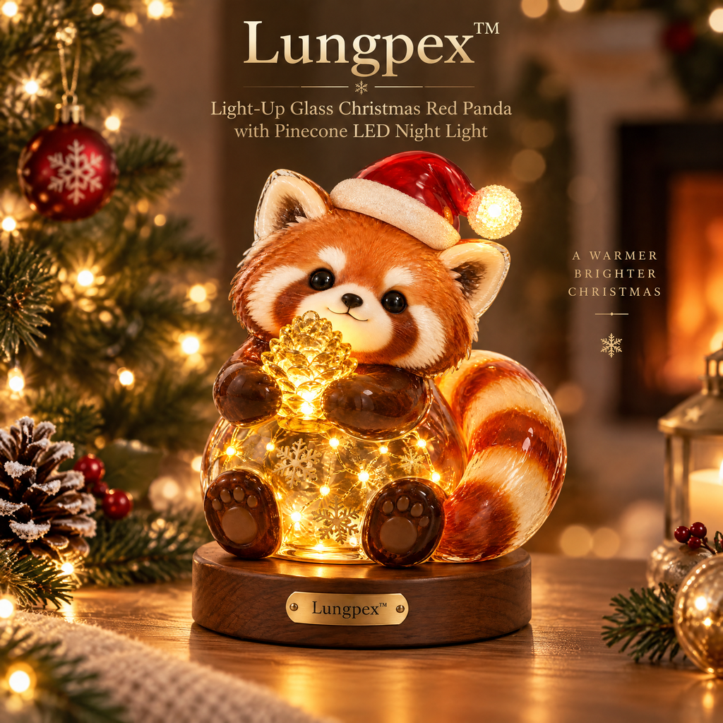 Lungpex™ Light-Up Glass Christmas Red Panda with Pinecone LED Night Light