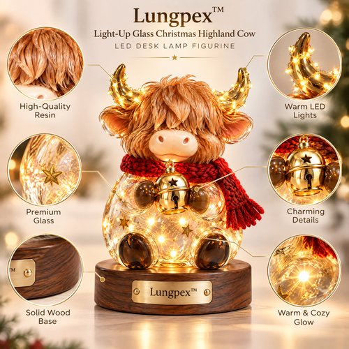Lungpex™ Light-Up Glass Christmas Highland Cow with Bell LED Night Light