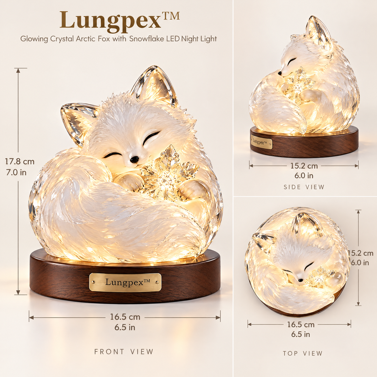 Lungpex™ Glowing Crystal Arctic Fox with Snowflake LED Night Light