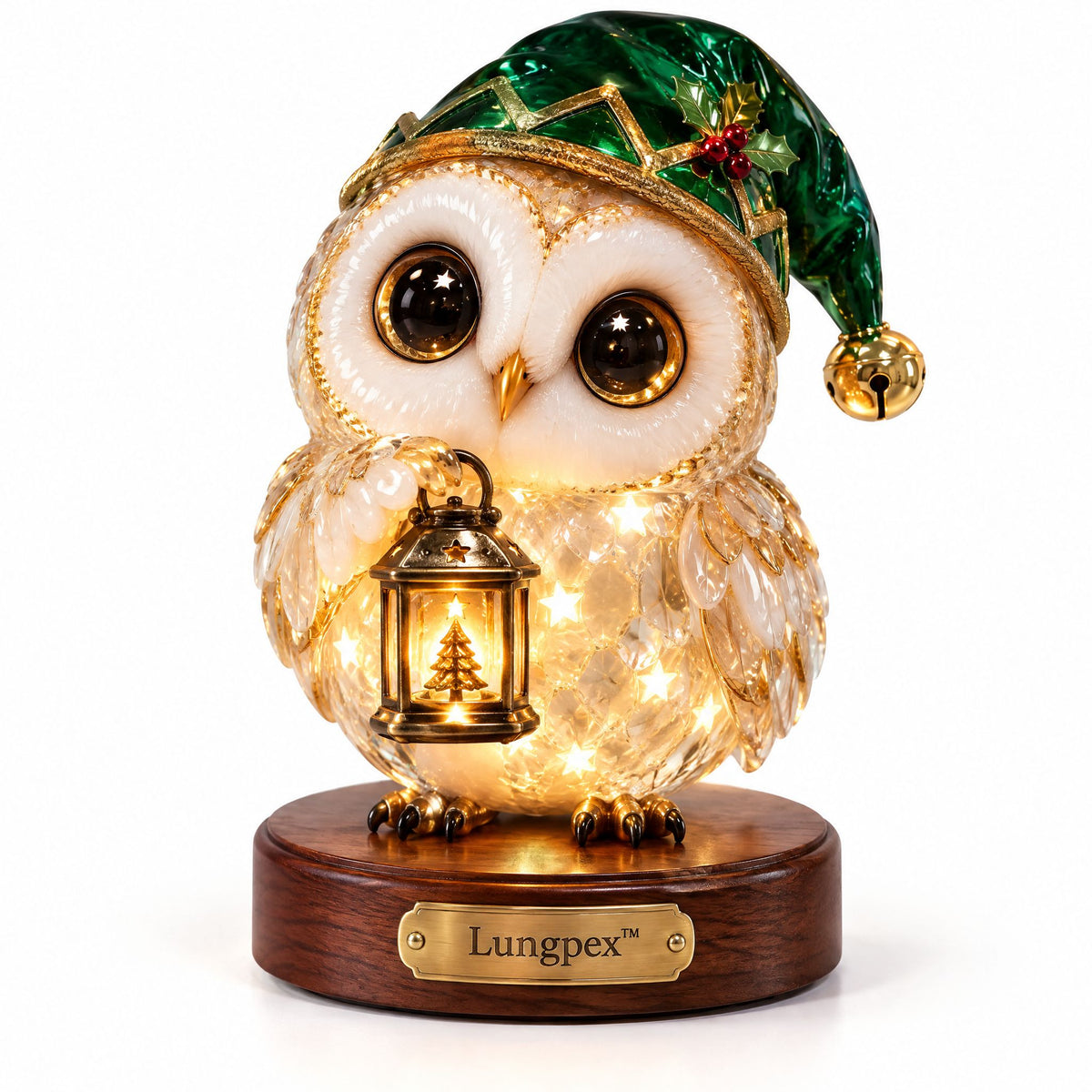 Lungpex™ Light-Up Glass Christmas Owl with Lantern LED Night Light