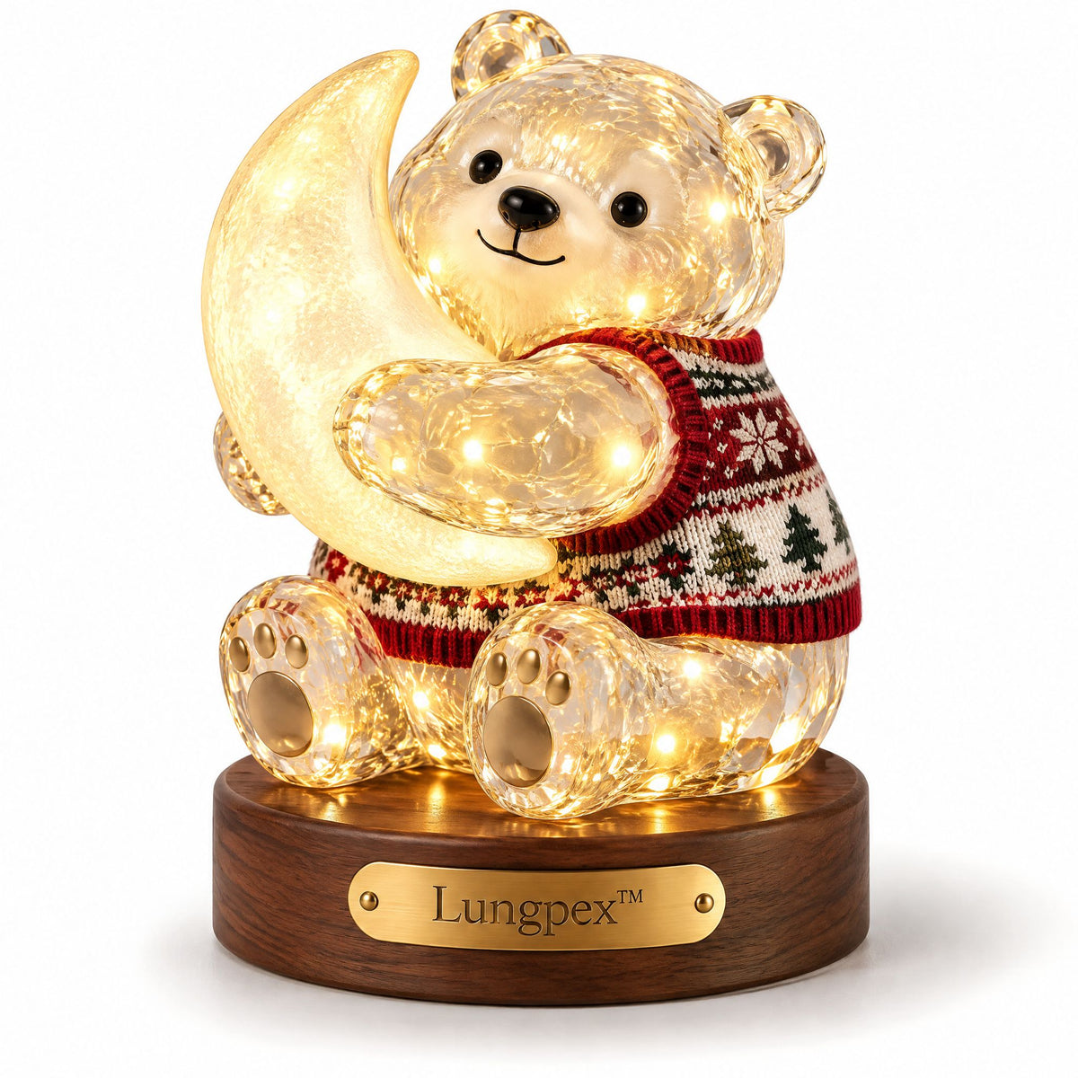 Lungpex™ Light-Up Glass Christmas Moon Bear LED Night Light