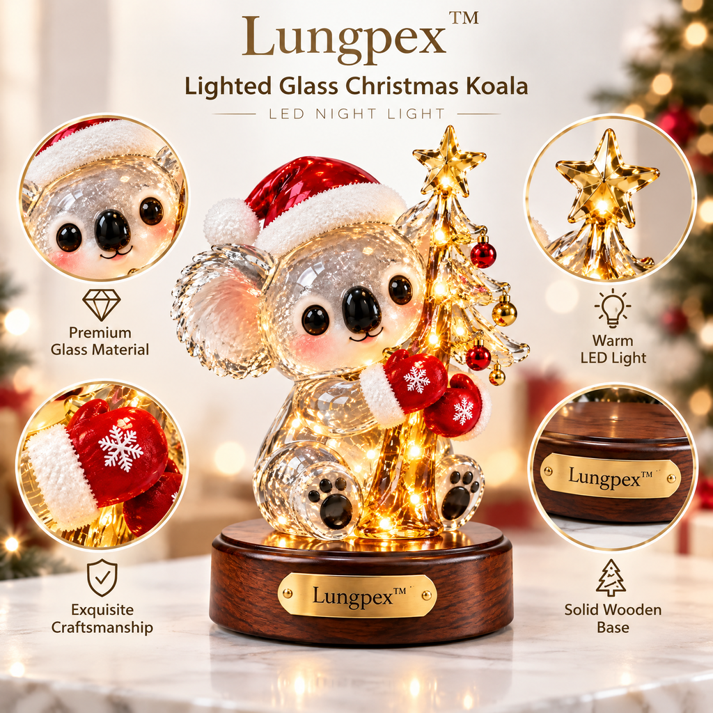 Lungpex™ Light-Up Glass Christmas Koala with Tree LED Night Light