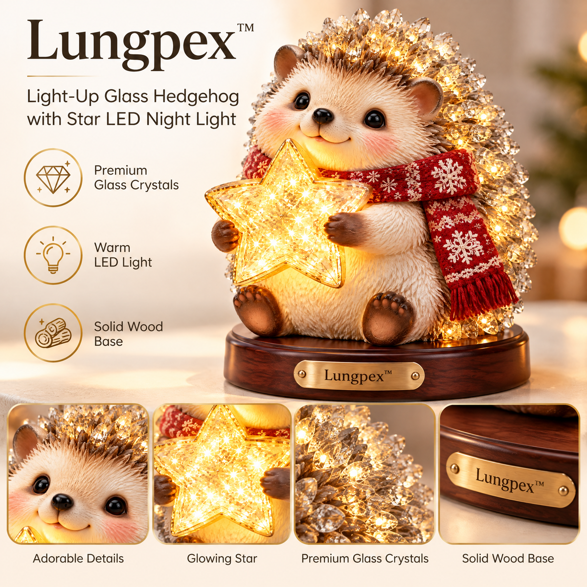 Lungpex™ Light-Up Glass Hedgehog with Star LED Night Light