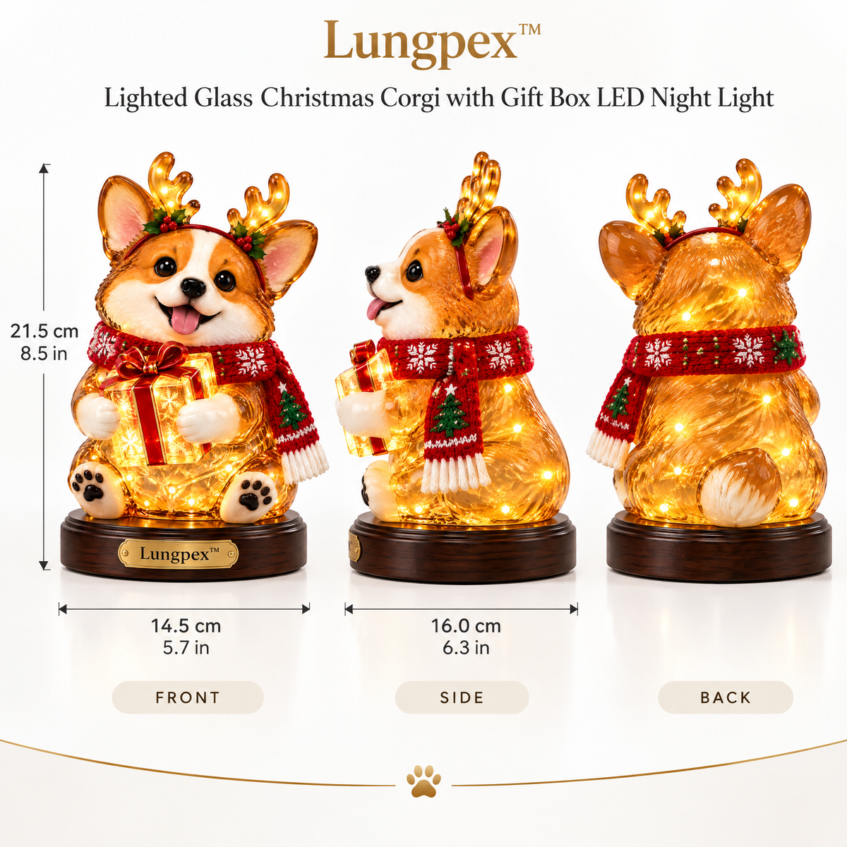 Lungpex™ Light-Up Glass Christmas Corgi with Gift Box LED Night Light
