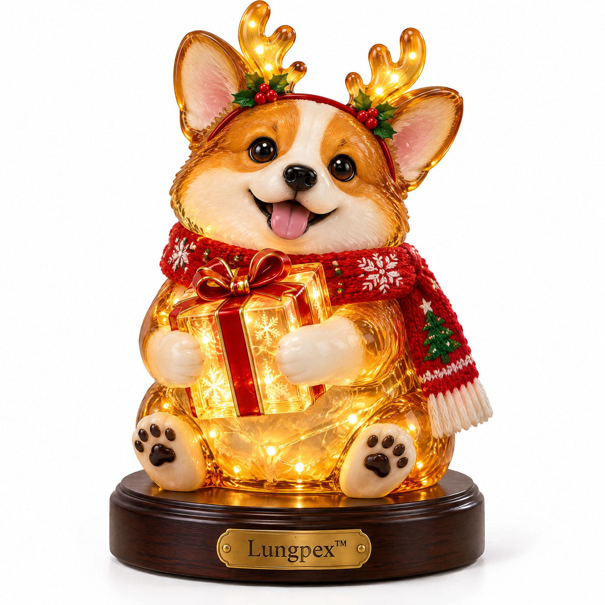 Lungpex™ Light-Up Glass Christmas Corgi with Gift Box LED Night Light