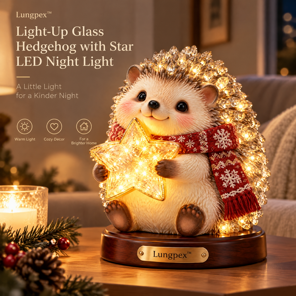 Lungpex™ Light-Up Glass Hedgehog with Star LED Night Light