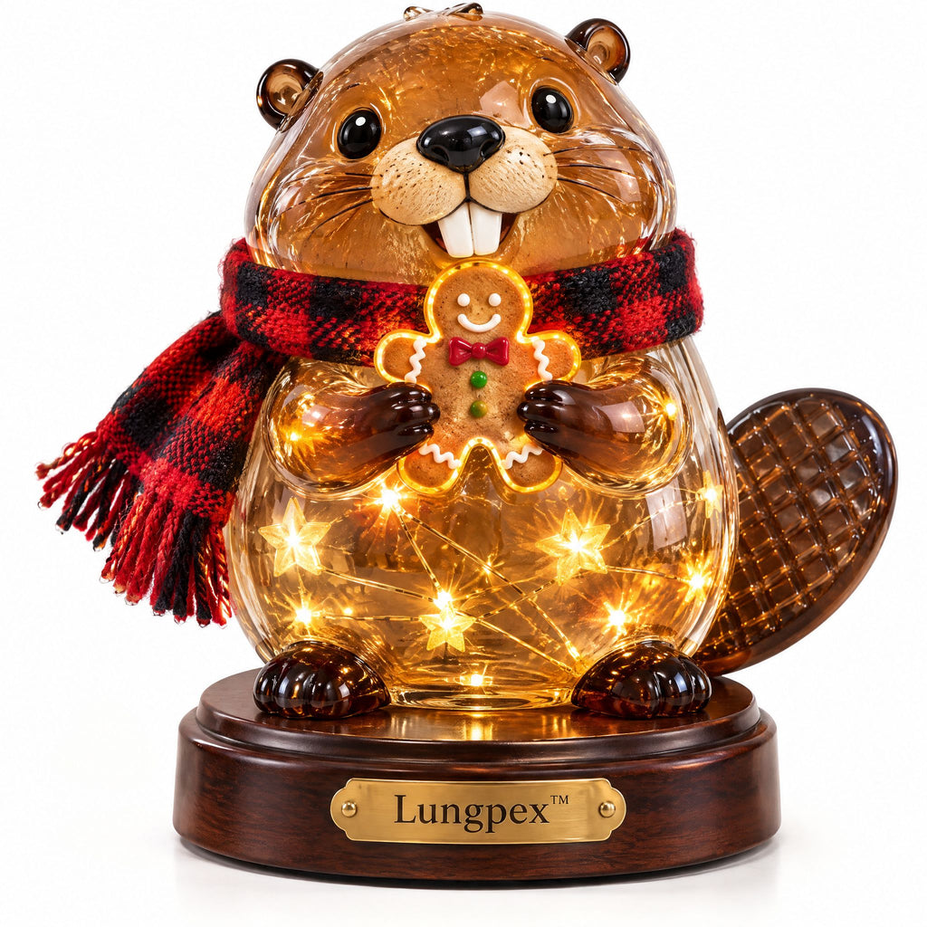 Lungpex™ Light-Up Glass Christmas Beaver with Gingerbread Man LED Night Light Figurine
