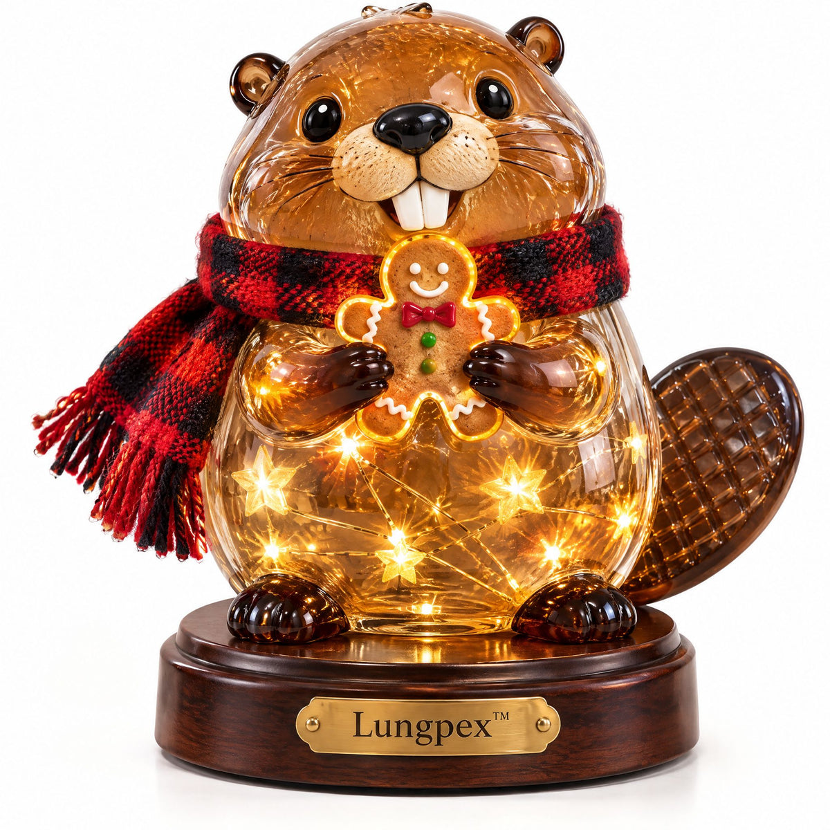 Lungpex™ Light-Up Glass Christmas Beaver with Gingerbread Man LED Night Light Figurine