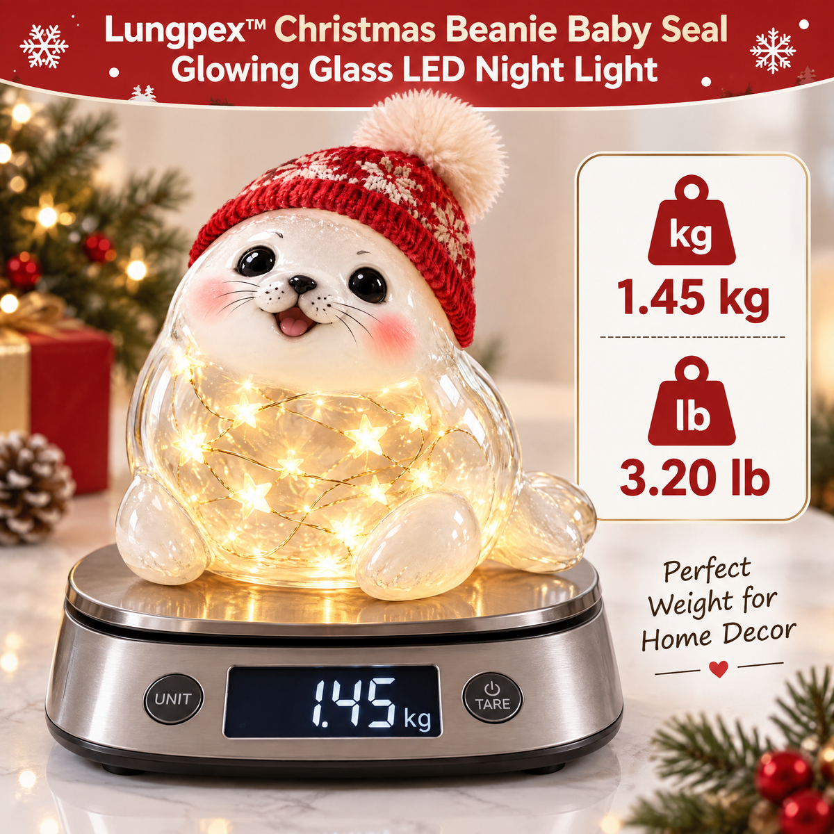 Lungpex™ Christmas Beanie Baby Seal Glowing Glass LED Night Light