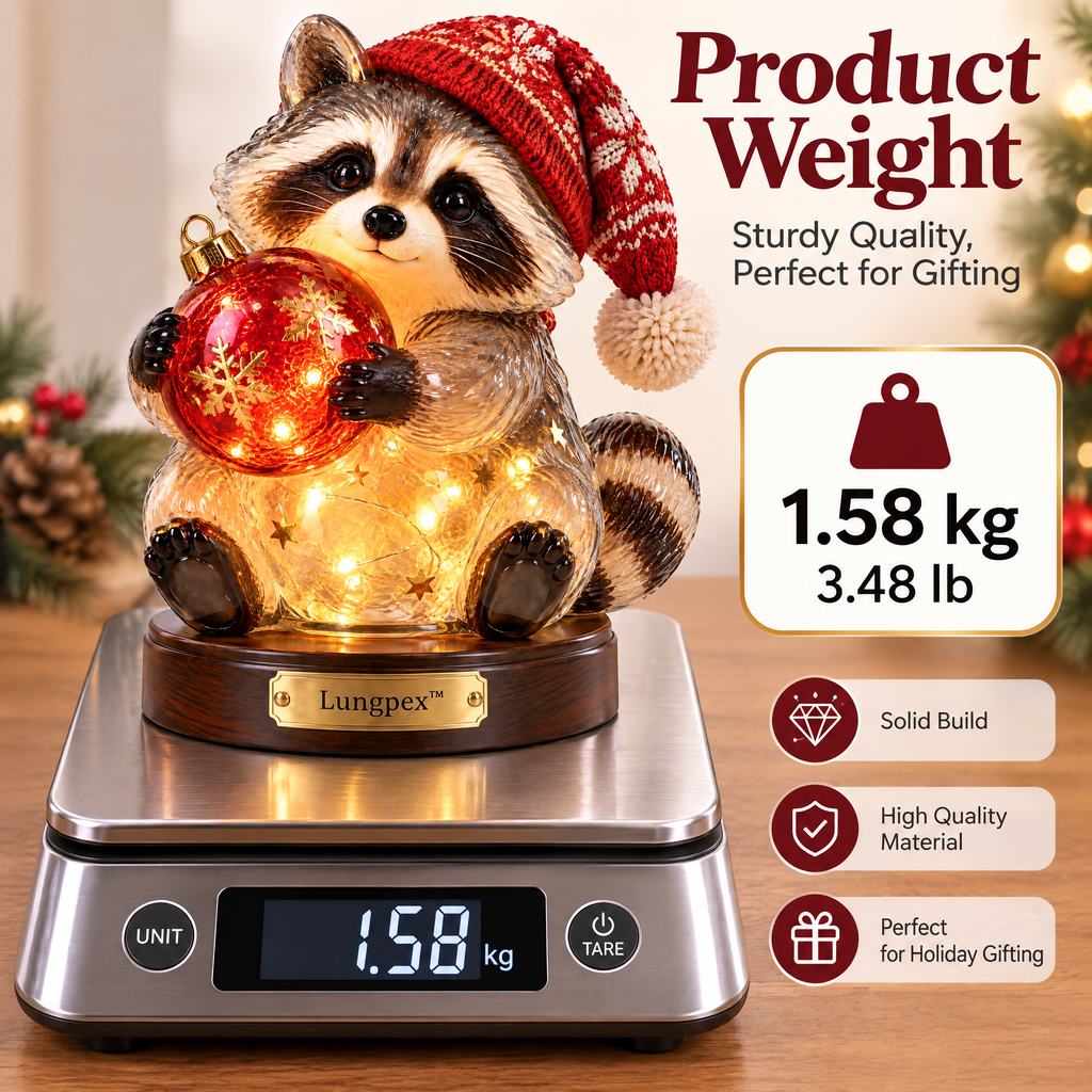 Lungpex™ Light-Up Glass Christmas Raccoon with Ornament LED Night Light