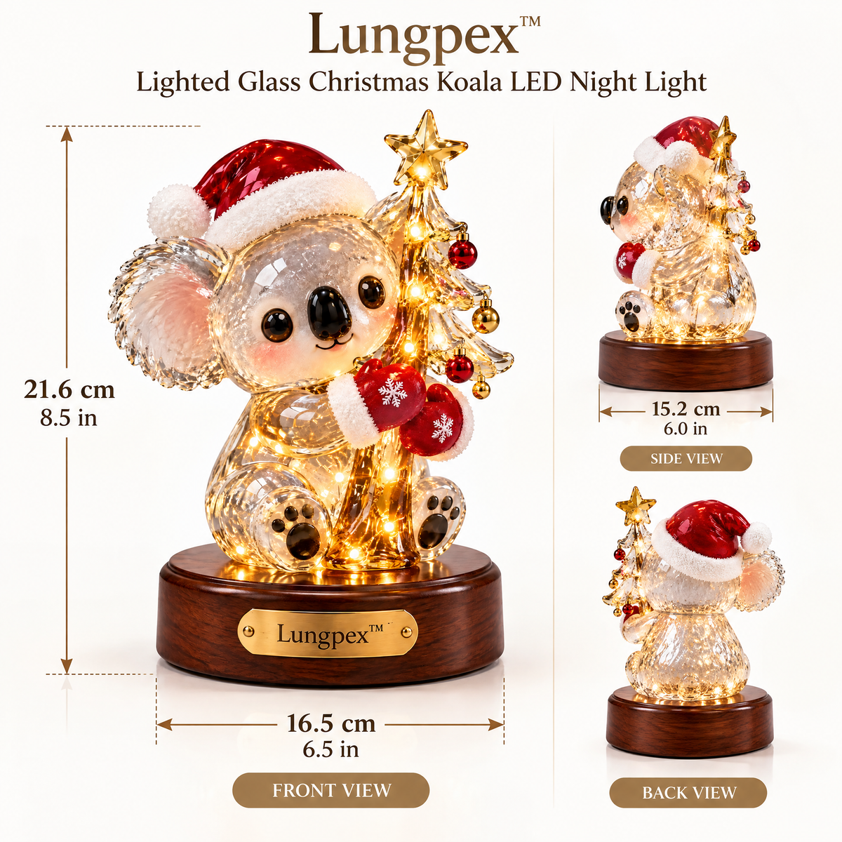 Lungpex™ Light-Up Glass Christmas Koala with Tree LED Night Light